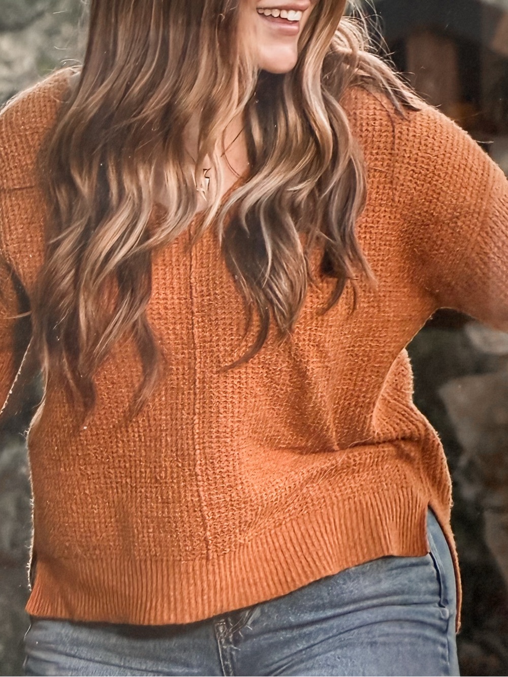 Jessica Simpson Rust Scoop Neck Knit Sweater